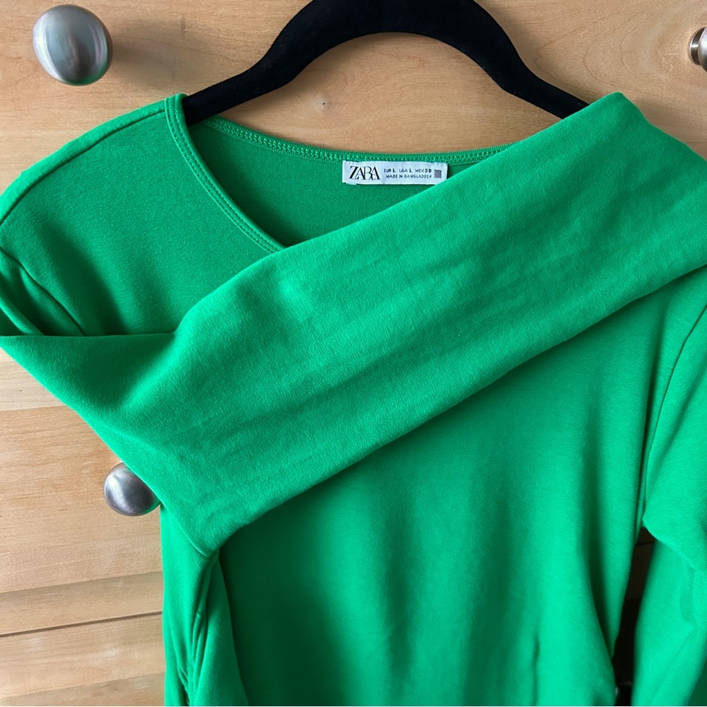 Zara Green Gathered Midi Dress - Picture 10 of 10